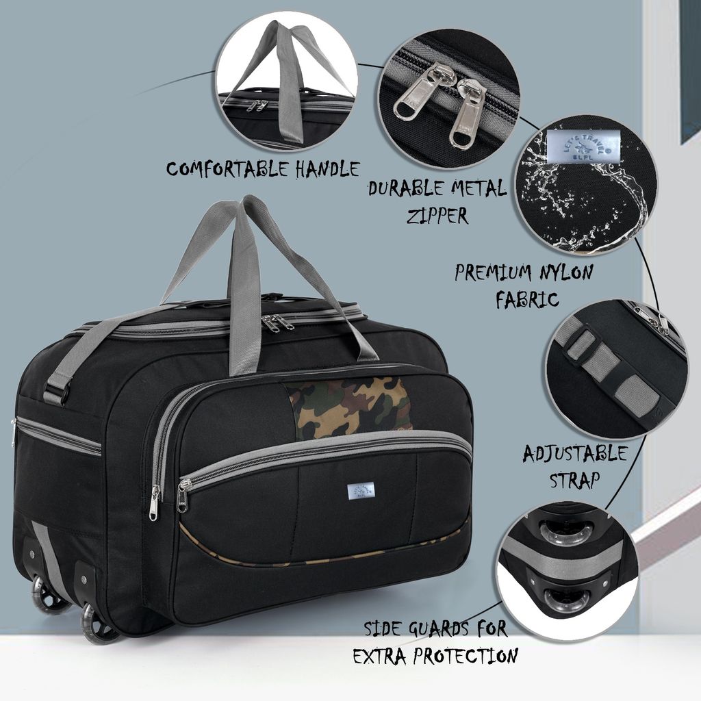 Black and Green Camouflage Wheeled Carry-On Luggage Bag