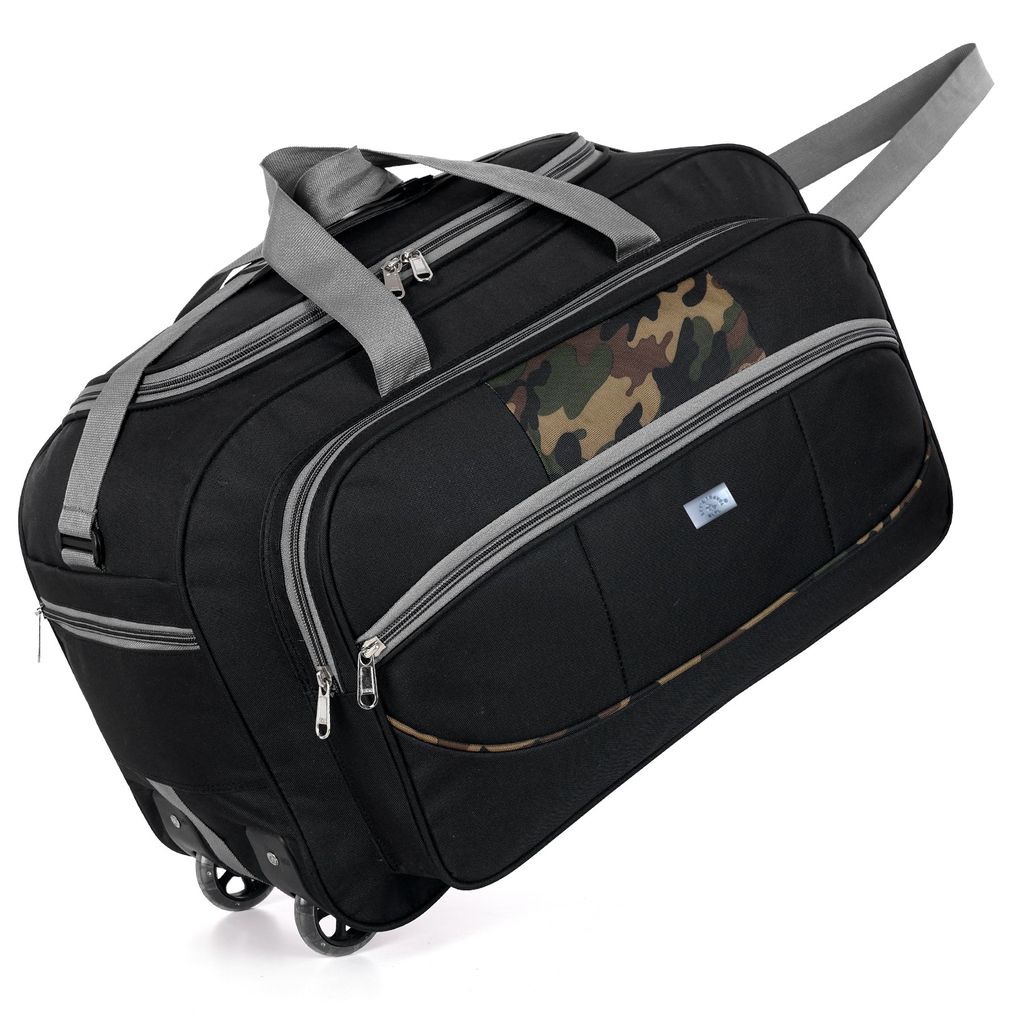 Black and Green Camouflage Wheeled Carry-On Luggage Bag