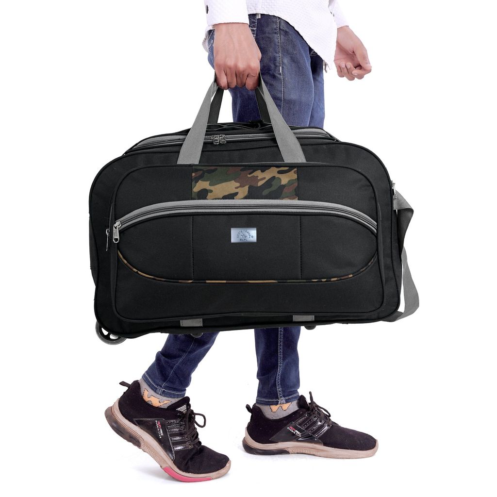 Black and Green Camouflage Wheeled Carry-On Luggage Bag