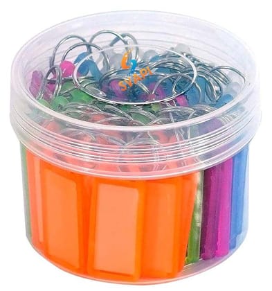 SVAPI 50 Pcs Keyring & Keychain with Name Tag Labels Plastic Multicolor Assorted Keychain with Two Side Id Label and Split Ring for Office, Home Key -Plastic Multicolor