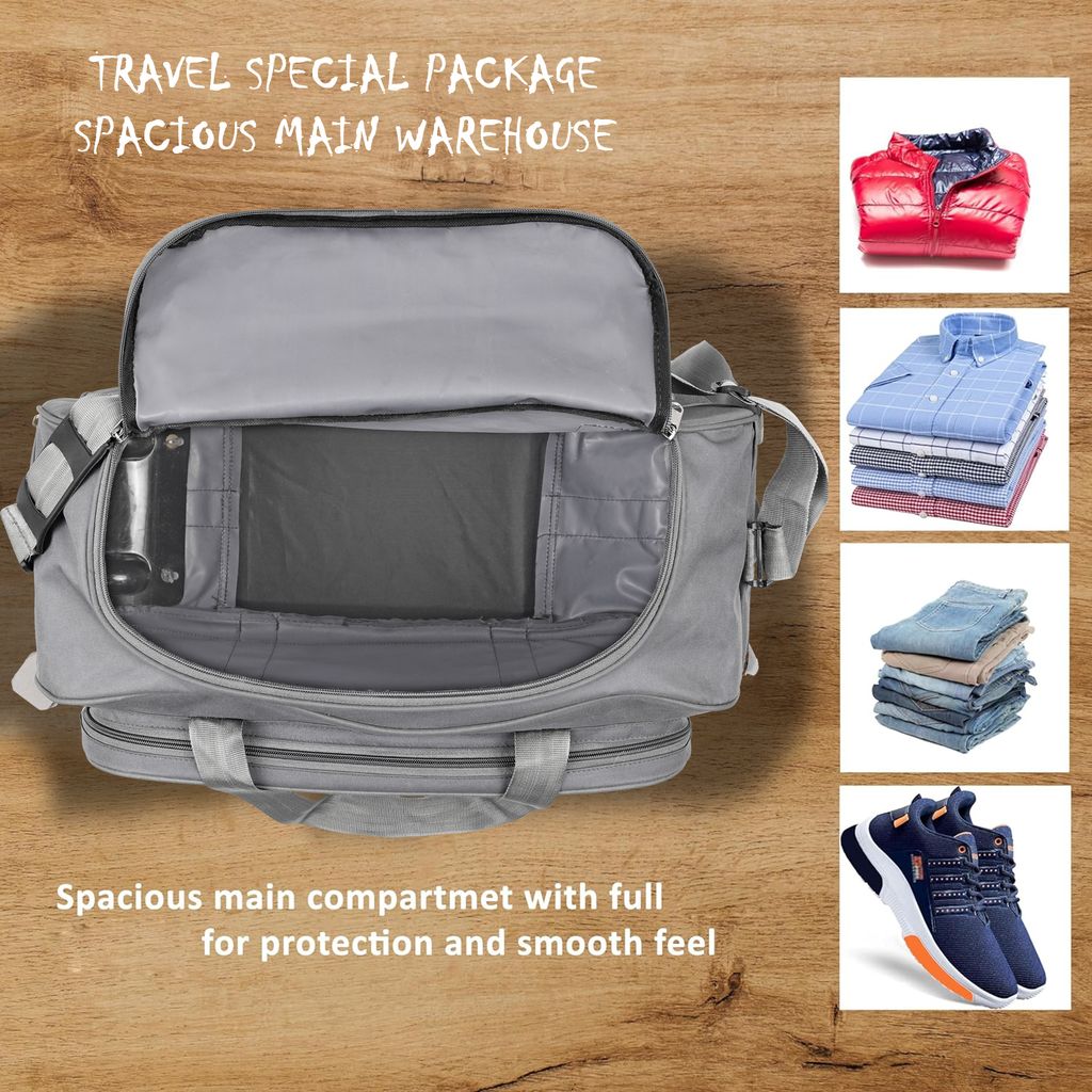 Letstravel Large Capacity Waterproof Travel Duffel Bag with Shoe Compartment, Weekender Overnight Bag, Gym Sports Bag for Men and Women, Grey