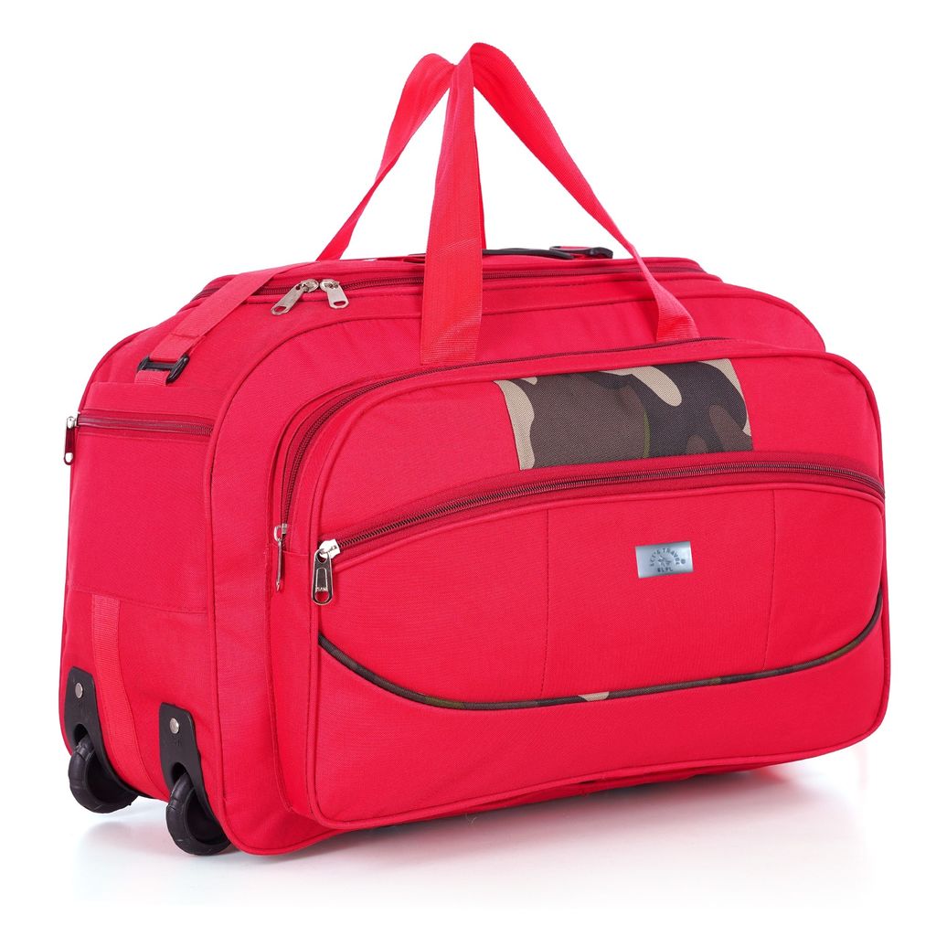 Red Wheeled Duffel Bag with Camo Detail