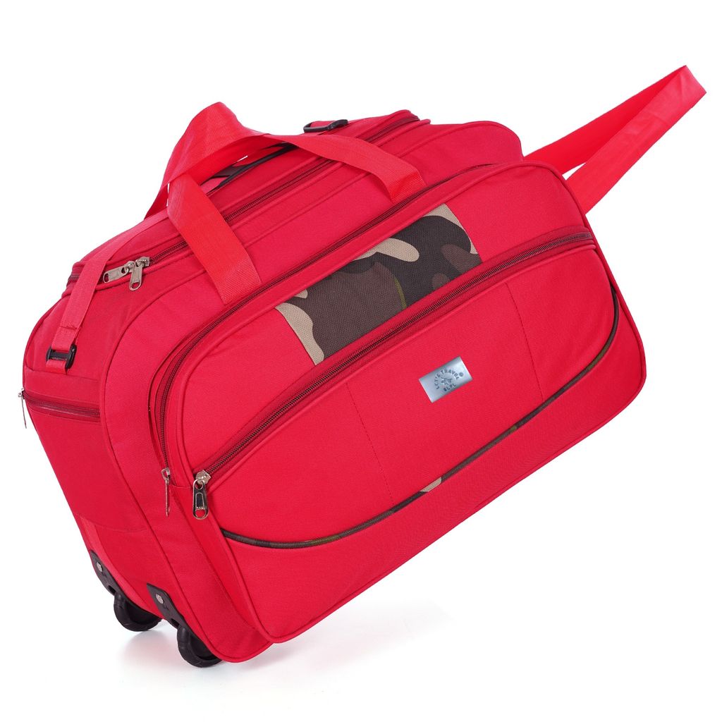 Red Wheeled Duffel Bag with Camo Detail