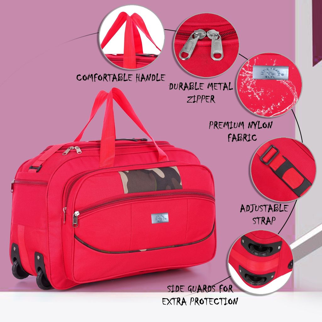 Red Wheeled Duffel Bag with Camo Detail