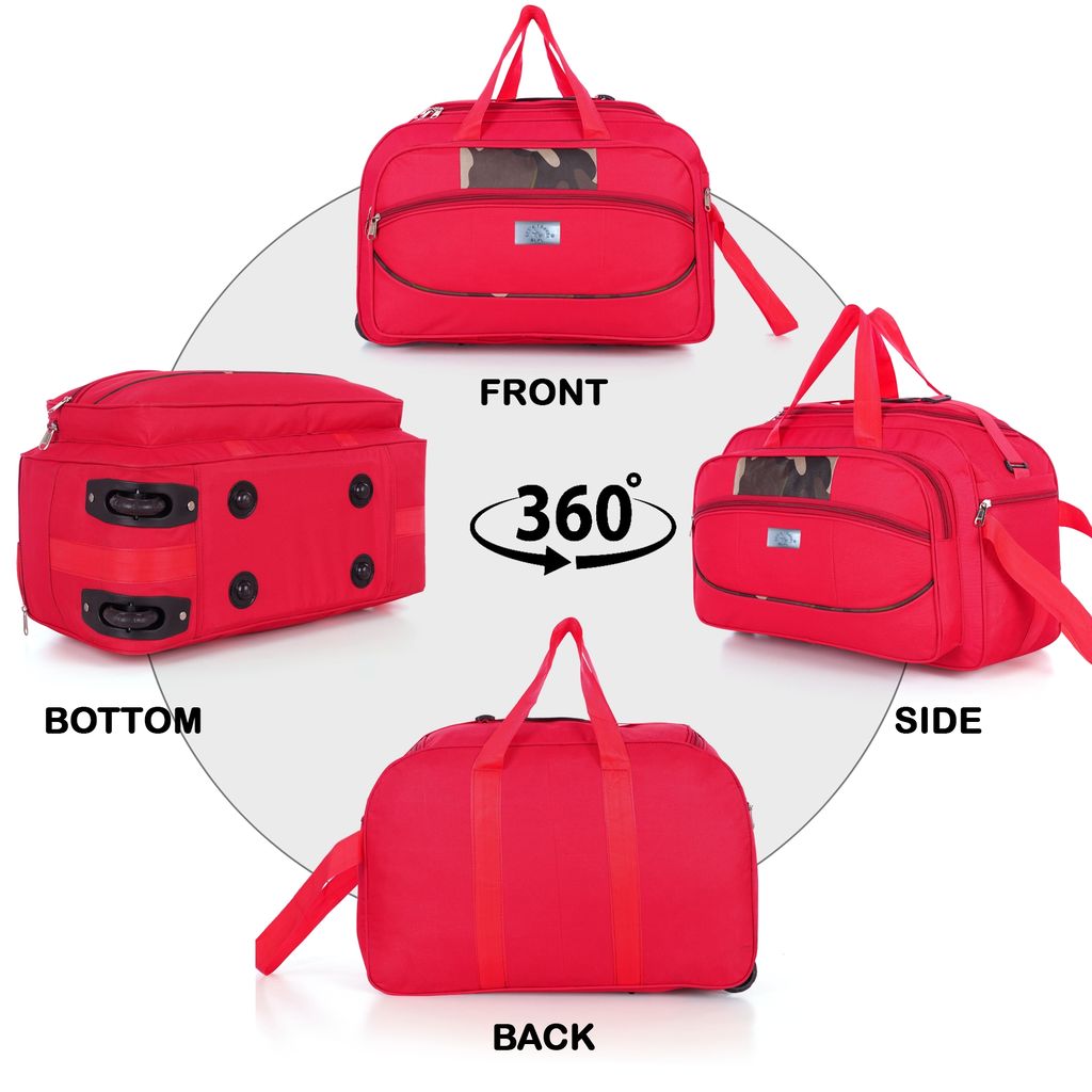 Red Wheeled Duffel Bag with Camo Detail