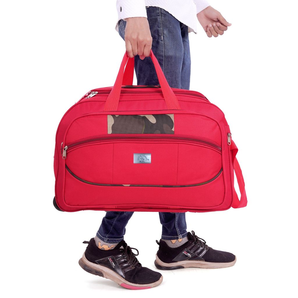 Red Wheeled Duffel Bag with Camo Detail