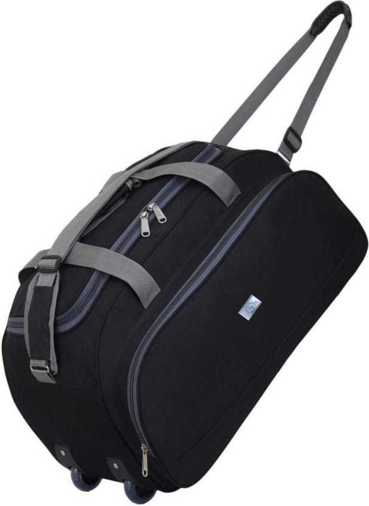 Black Wheeled Duffel Bag with Grey Accents