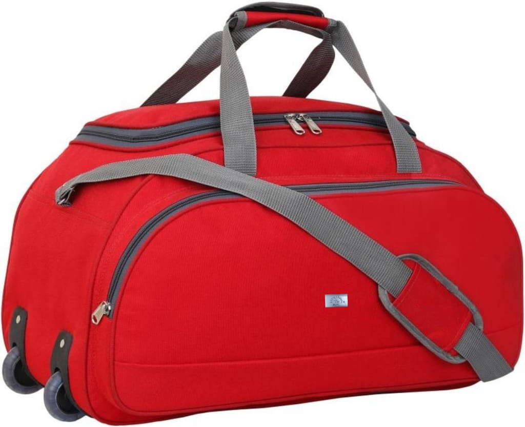 Red 20 Inch Wheeled Duffel Bag with Padded Handles and Adjustable Shoulder Strap