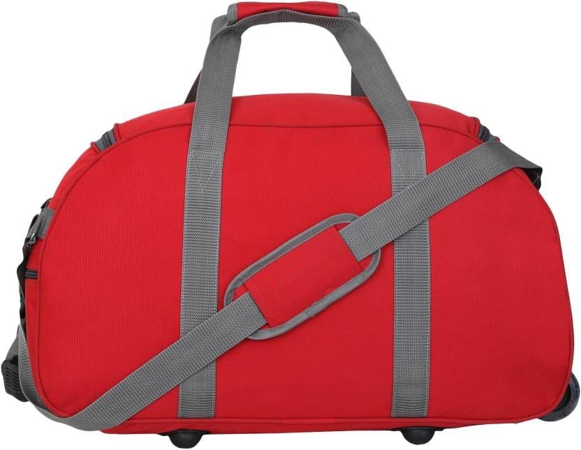 Red 20 Inch Wheeled Duffel Bag with Padded Handles and Adjustable Shoulder Strap