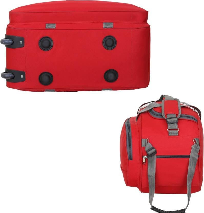 Red 20 Inch Wheeled Duffel Bag with Padded Handles and Adjustable Shoulder Strap