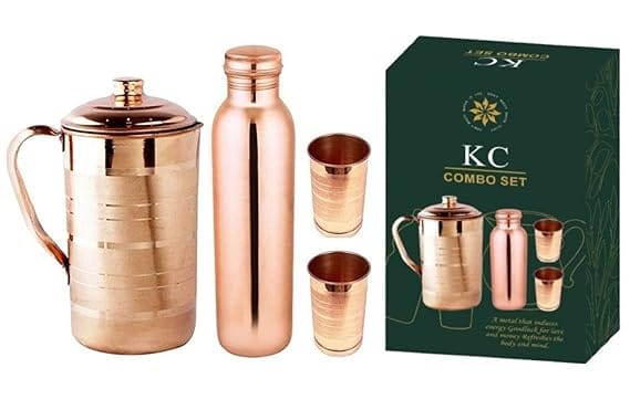 KC Copper Water Bottle, Jug and Glass Combo