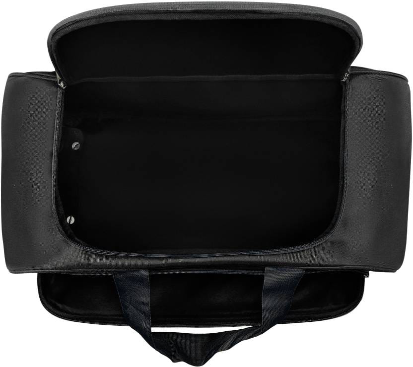 Black Polyester Travel Duffel Bag with Adjustable Shoulder Strap and Front Zippered Pocket