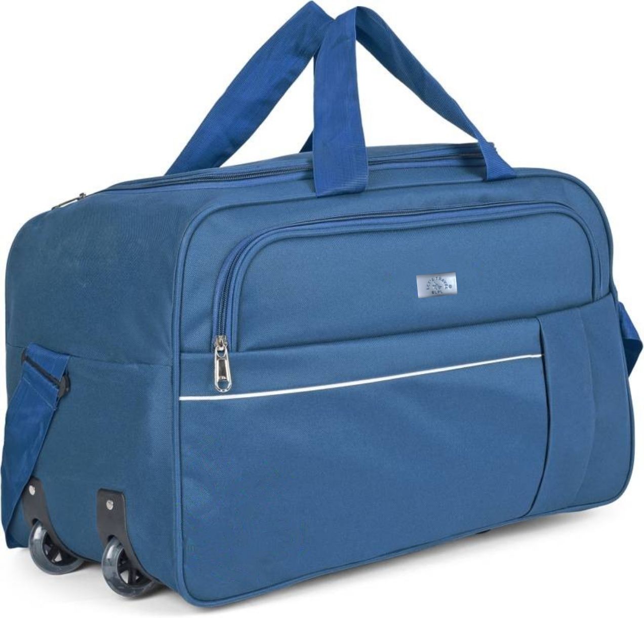 Large Capacity Travel Duffel Bag with Wheels for Men and Women, 20 Inch Blue Wheeled Carry-On Luggage Bag with Multiple Compartments and Adjustable Shoulder Strap"