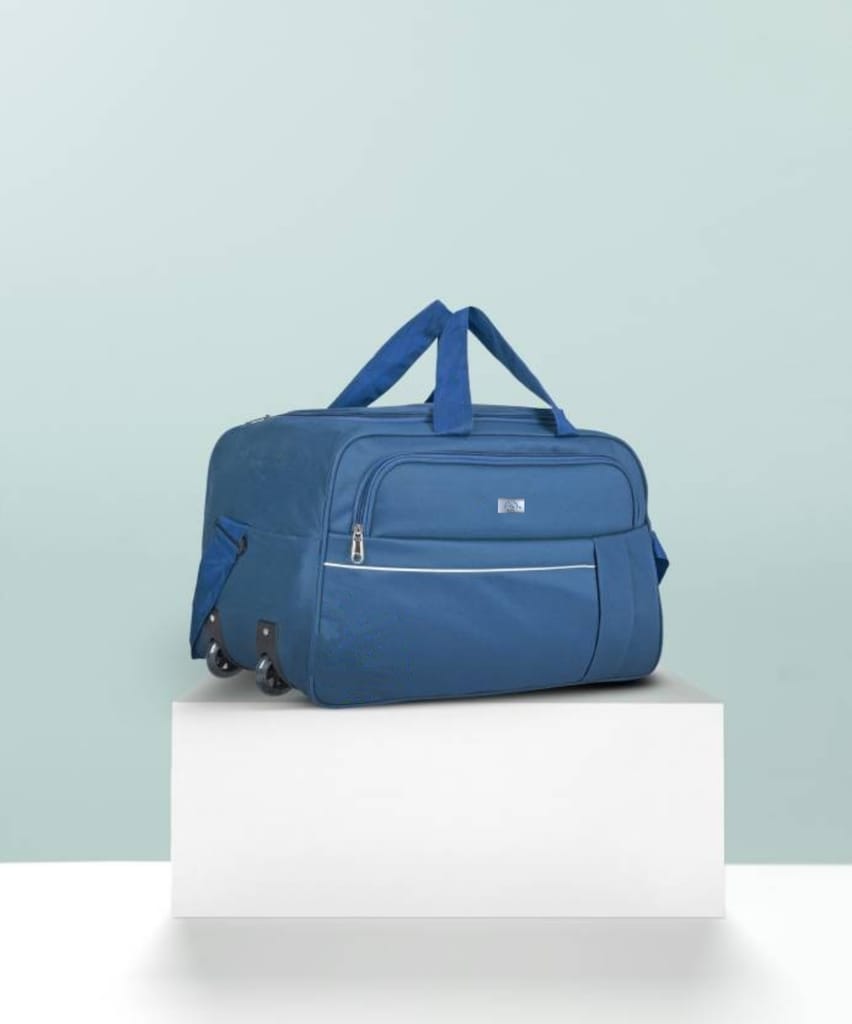 Large Capacity Travel Duffel Bag with Wheels for Men and Women, 20 Inch Blue Wheeled Carry-On Luggage Bag with Multiple Compartments and Adjustable Shoulder Strap"