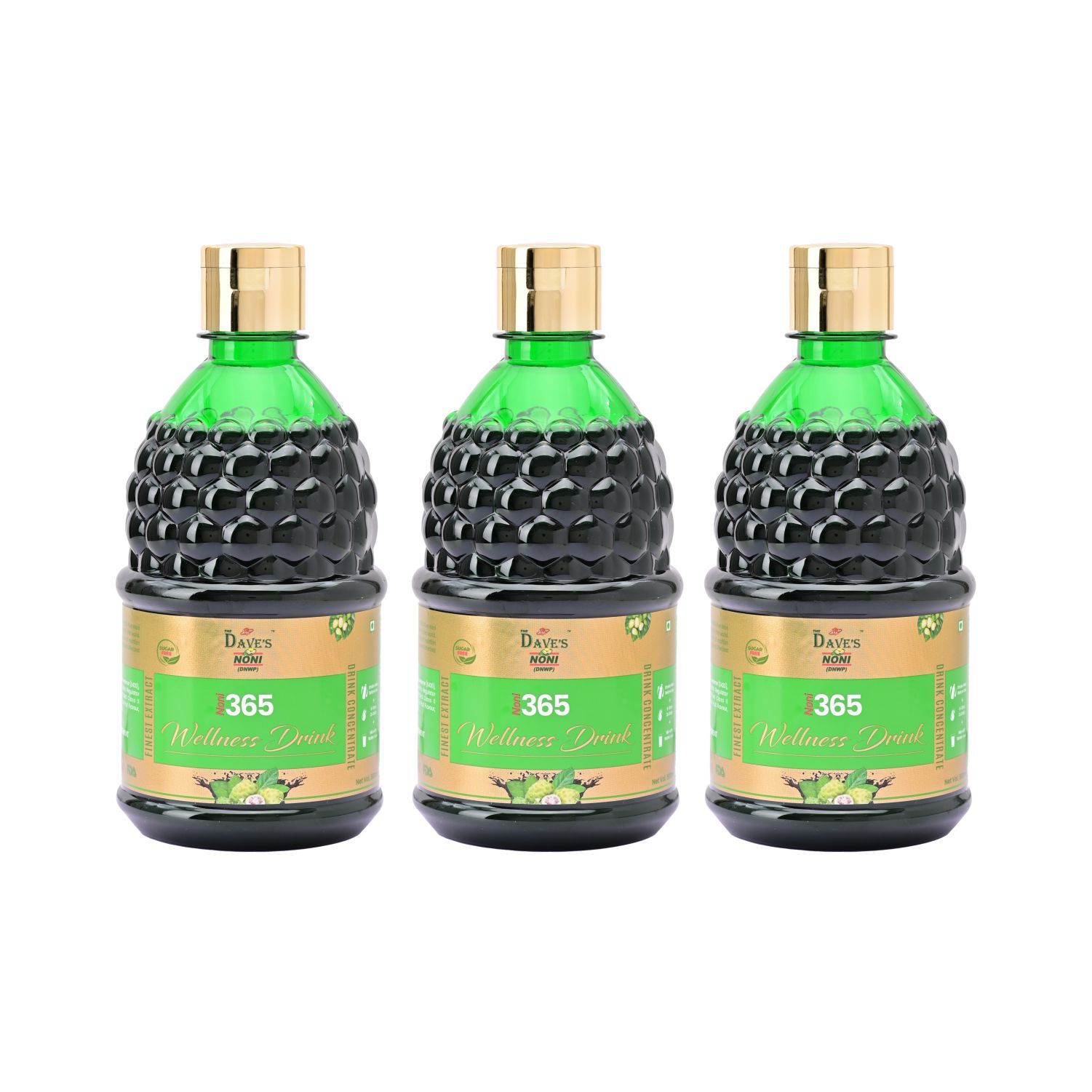 The Dave's Noni - 500ML Noni Juice,365 Wellness Drink - Antioxidants, Boosts Energy,Diabetes Care, Sugar-Free Detox Juice, and Energy Drink for Immunity(Pack of 3)