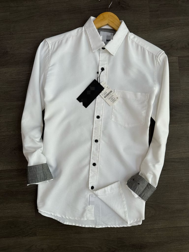  Men's Casual Slim Fit White Shirt with Long Sleeves and Button Down Collar
