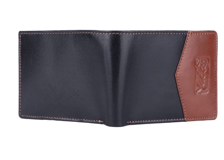 Black Leather Bifold Wallet with Brown Accent