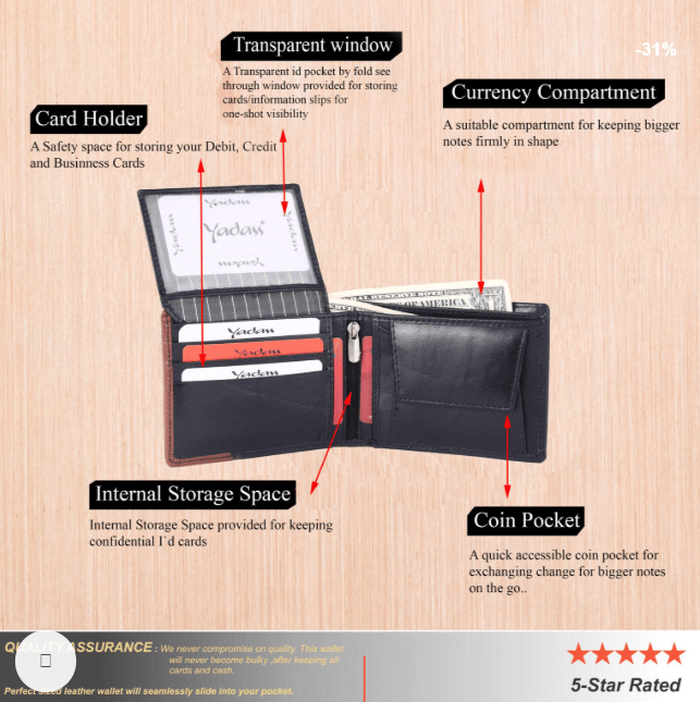 Black Leather Bifold Wallet with Brown Accent