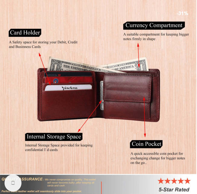 Brown Leather Bifold Wallet for Men with RFID Blocking Technology