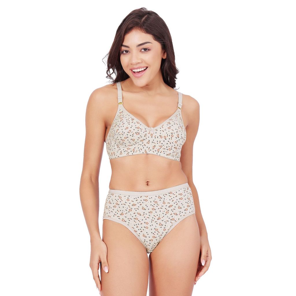 Bodycare Women's Assorted Prints Combed Cotton Bra & Panty Set  6450E