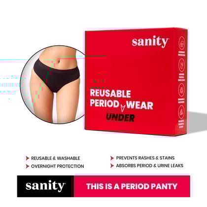 Sanity Mid Rise Hipster Period Panties | Leak-Proof & Reusable Black Menstrual Underwear | Eco-Friendly & Rash-Free