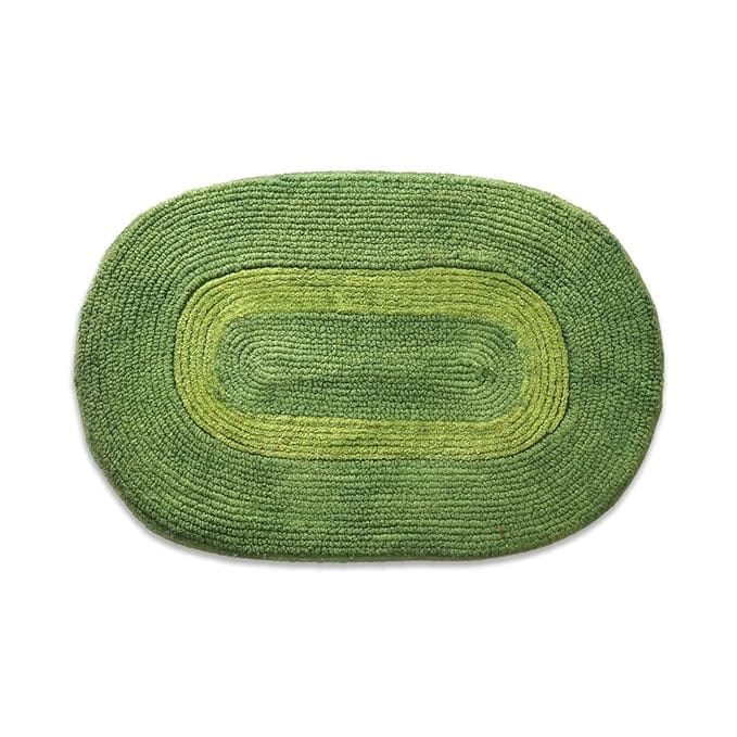 Hand-Crafted Oval Cotton Rug with a Vibrant Green Border