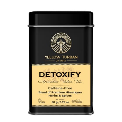 Yellow Turban Detoxify Herbal Tea, Caffeine-Free, 100% Natural, Makes 25 Cups, Premium Aromatic Herbs and Spices Mix Blend, 50g, Vacuum Packed For Freshness. Yellow Turban Detoxify Herbal Tea, Caffeine-Free, 100% Natural, Makes 25 Cups, Premium Aromatic Herbs and Spices Mix Blend, 50g, Vacuum Packed For Freshness.