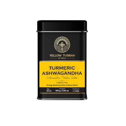 Yellow Turban of India Turmeric Ashwagandha Aromatic Herbal Vedic Latte Mix, Healthy Ayurvedic Remedy, 100g. All Natural Herbs & Spices. Golden Milk Mix, Vacuum Packed For Freshness.