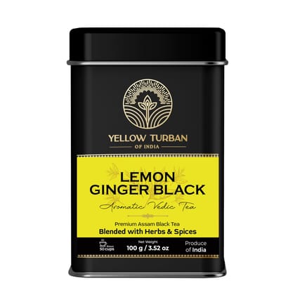 Yellow Turban Lemon Ginger Black Tea, Masala Chai Mix, 100% Natural Black Tea, Makes 50 cups, Premium Loose Leaf Tea Aromatic Herbs and Spice Blend, All Natural, 100g, Vacuum Packed For Freshness. Yellow Turban Lemon Ginger Black Tea, Masala Chai Mix, 100% Natural Black Tea, Makes 50 cups, Premium Loose Leaf Tea Aromatic Herbs and Spice Blend, All Natural, 100g, Vacuum Packed For Freshness.