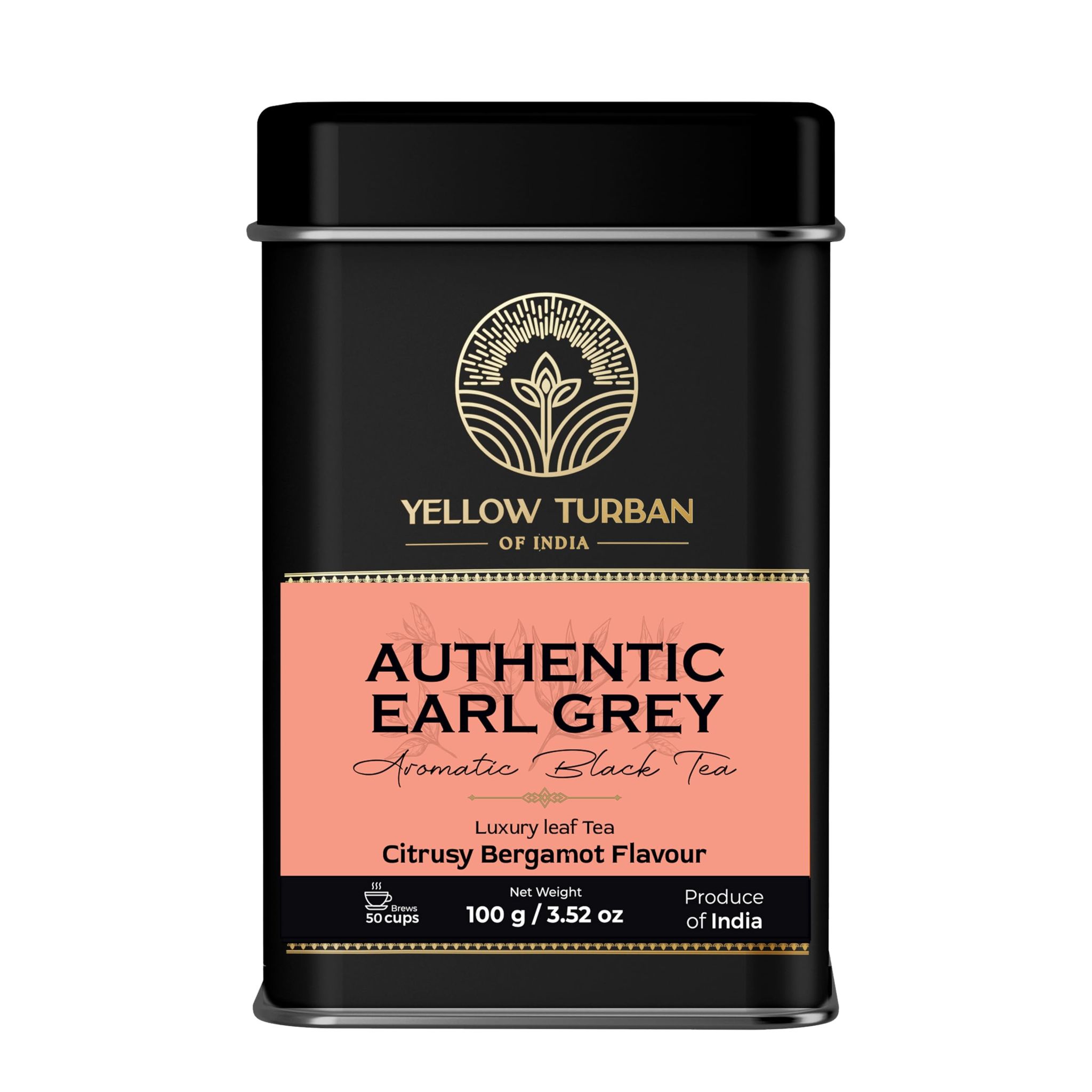 Yellow Turban Authentic Earl Grey Black Tea 100 Grams with Natural Bergamot Oil, Luxury Leaf Tea