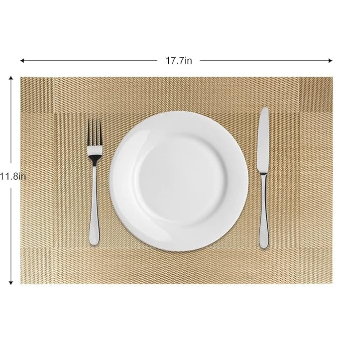 Placemats for Dining Table Set of 4 - Heat Resistant Washable PVC Place Mats - Non-Slip Table Mats for Kitchen, Home, Party, Wedding (17.7" x 11.8", Gold)
