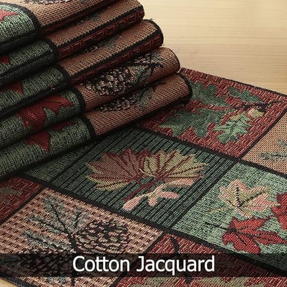 Cotton Jacquard Table Runner with Pine Cones and Fall Leaves Cotton Jacquard Table Runner with Pine Cones and Fall Leaves