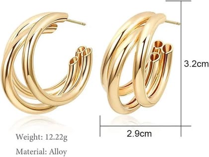 Gold Triple Hoop Earrings for Women, 14K Gold Plated Statement Earrings, Fashion Jewelry for Girls,