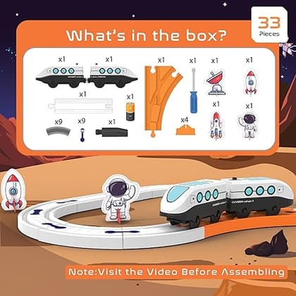 BOOGYWOOGY Space-Themed Train Set | 33-Piece Battery-Operated Magnetic Train Toy with Lights & Sounds