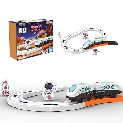 BOOGYWOOGY Space-Themed Train Set | 33-Piece Battery-Operated Magnetic Train Toy with Lights & Sounds