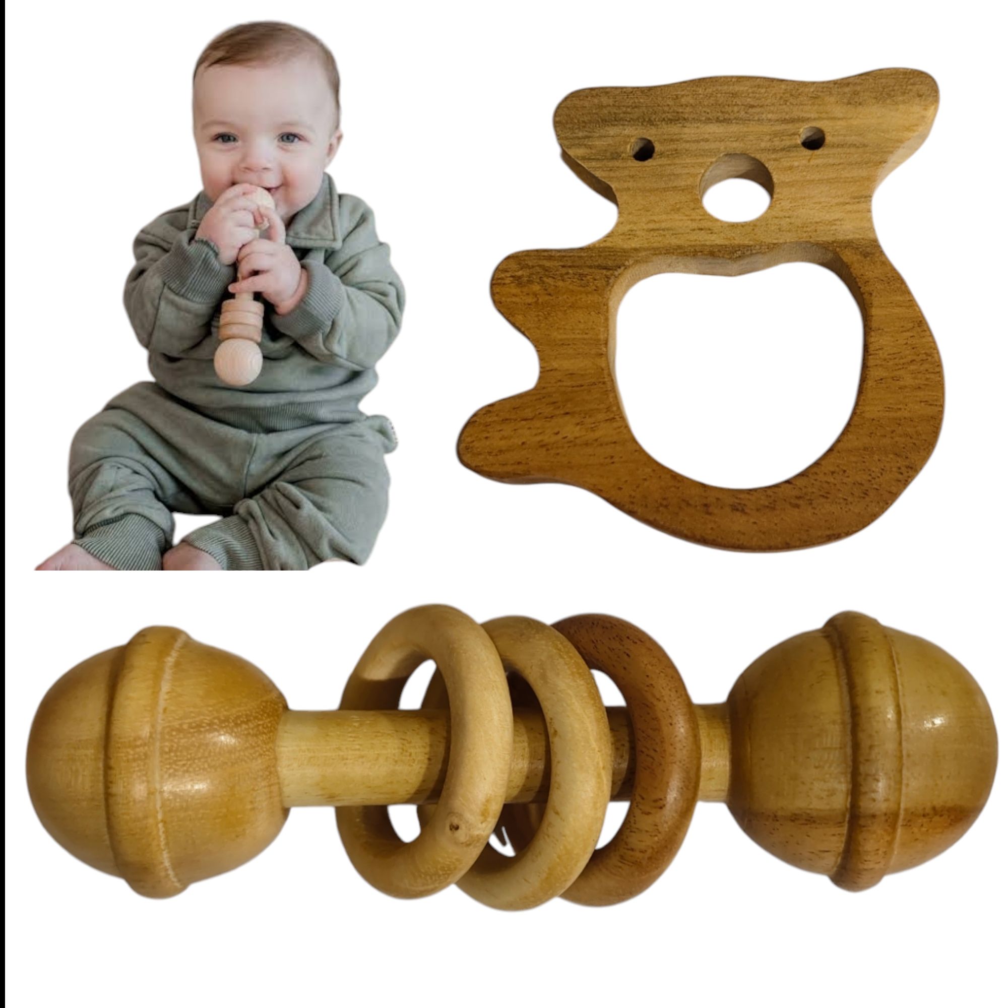 Baby Teether Toys, Teething Toys for Babies 6-12 Months, BPA-Free Organic Wooden Teethers for Infants, Baby Teething Toys for Sore Gums, Baby Shower Gifts