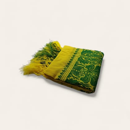 Lafabriqueind Pure Cotton Assamese Gamcha, Breathable gamcha for Men, Women | Heavy Design 60 GSM Bath Towel | Pack of 1, Size-23x58 inches, Yellow & Green