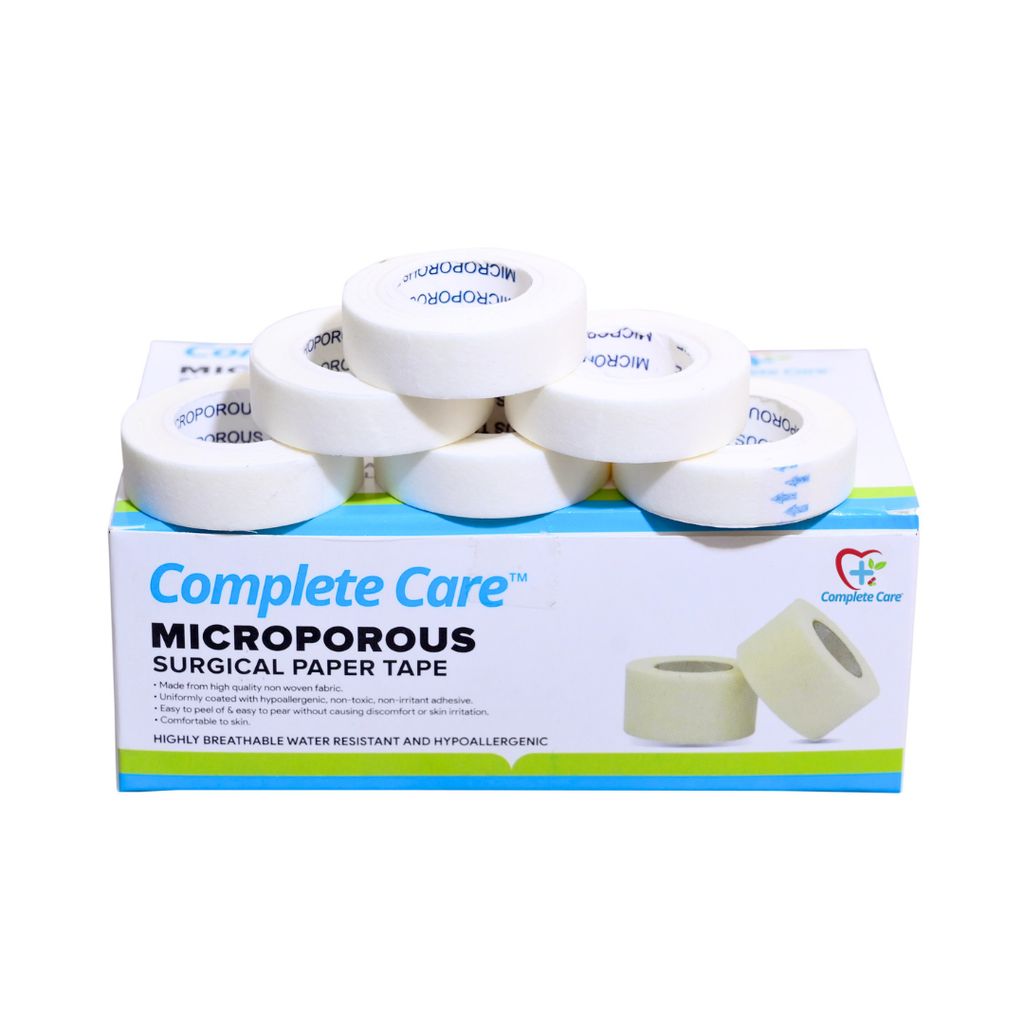 Complete Care Microporous Surgical Paper Tape 1/2 Inch x 9 Meter, Breathable & Skin-Friendly, Medical-Grade Adhesive, 24 Rolls In Each Pack