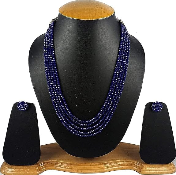 Manbhar Gems - Crystal Gemstone Beads Necklace Set for girl and Women 5 layer Mala With Stud Earring stylish traditional Beaded Fashion jewellery