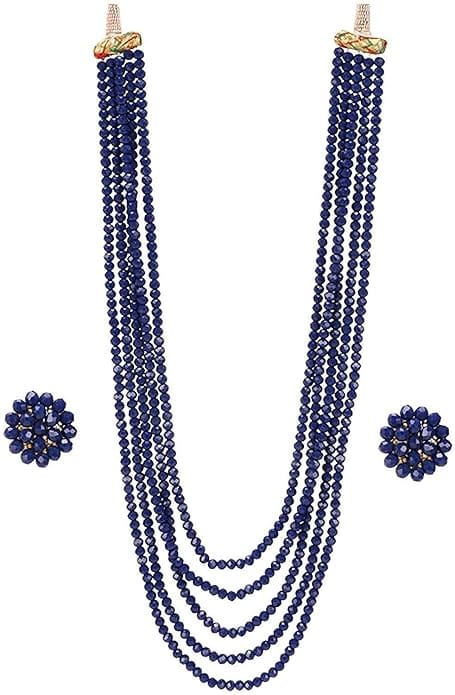 Manbhar Gems - Crystal Gemstone Beads Necklace Set for girl and Women 5 layer Mala With Stud Earring stylish traditional Beaded Fashion jewellery