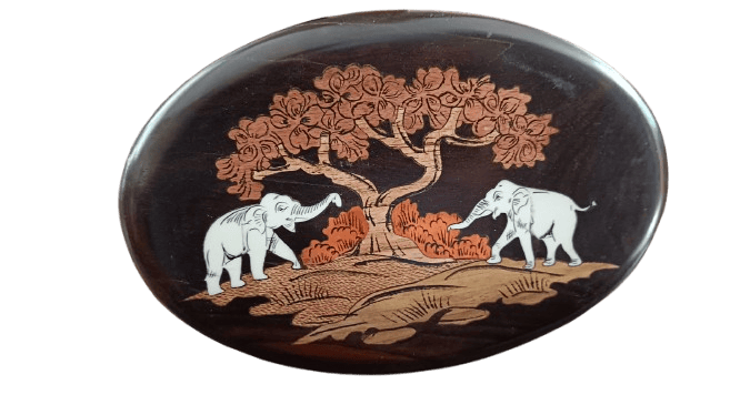 One-of-a-Kind Handcrafted Wooden Elephant Brooch with Intricate Tree Detailing