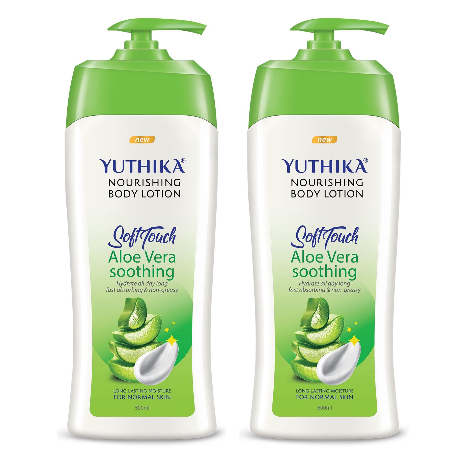 Yuthika Aloe Vera Body Lotion 500ml Pack of 2, Instant Hydration, Fast Absorbing & Long Lasting Nourishing Body Lotion