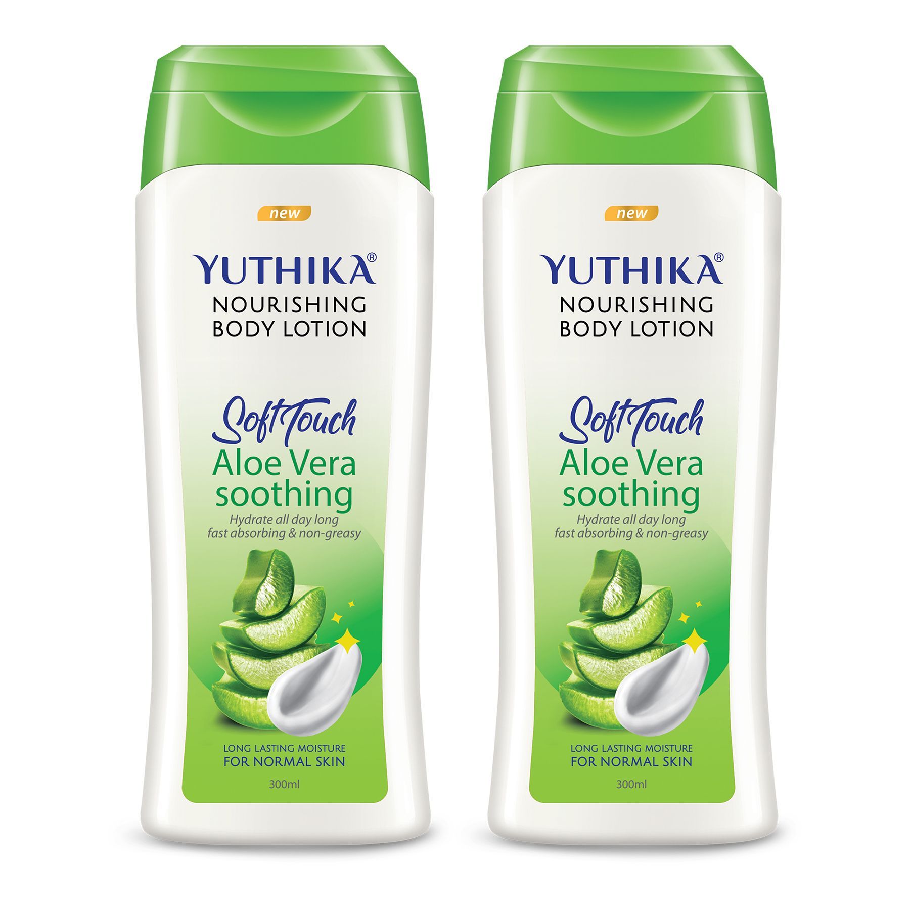Yuthika Aloe Vera Body Lotion 300ml Pack of 2, Instant Hydration, Fast Absorbing & Long Lasting Nourishing Body Lotion
