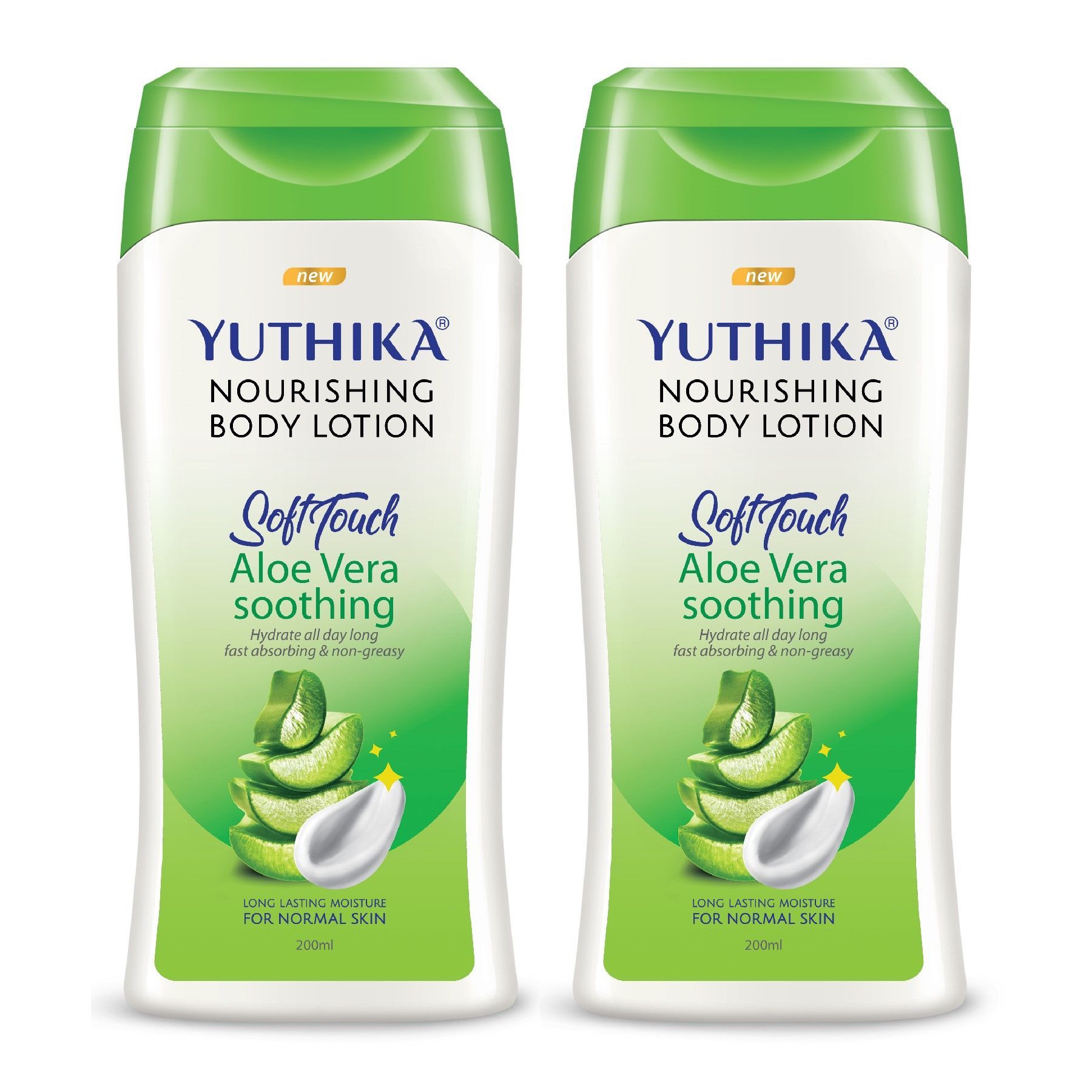 Yuthika Aloe Vera Body Lotion 200ml Pack of 2, Instant Hydration, Fast Absorbing & Long Lasting Nourishing Body Lotion