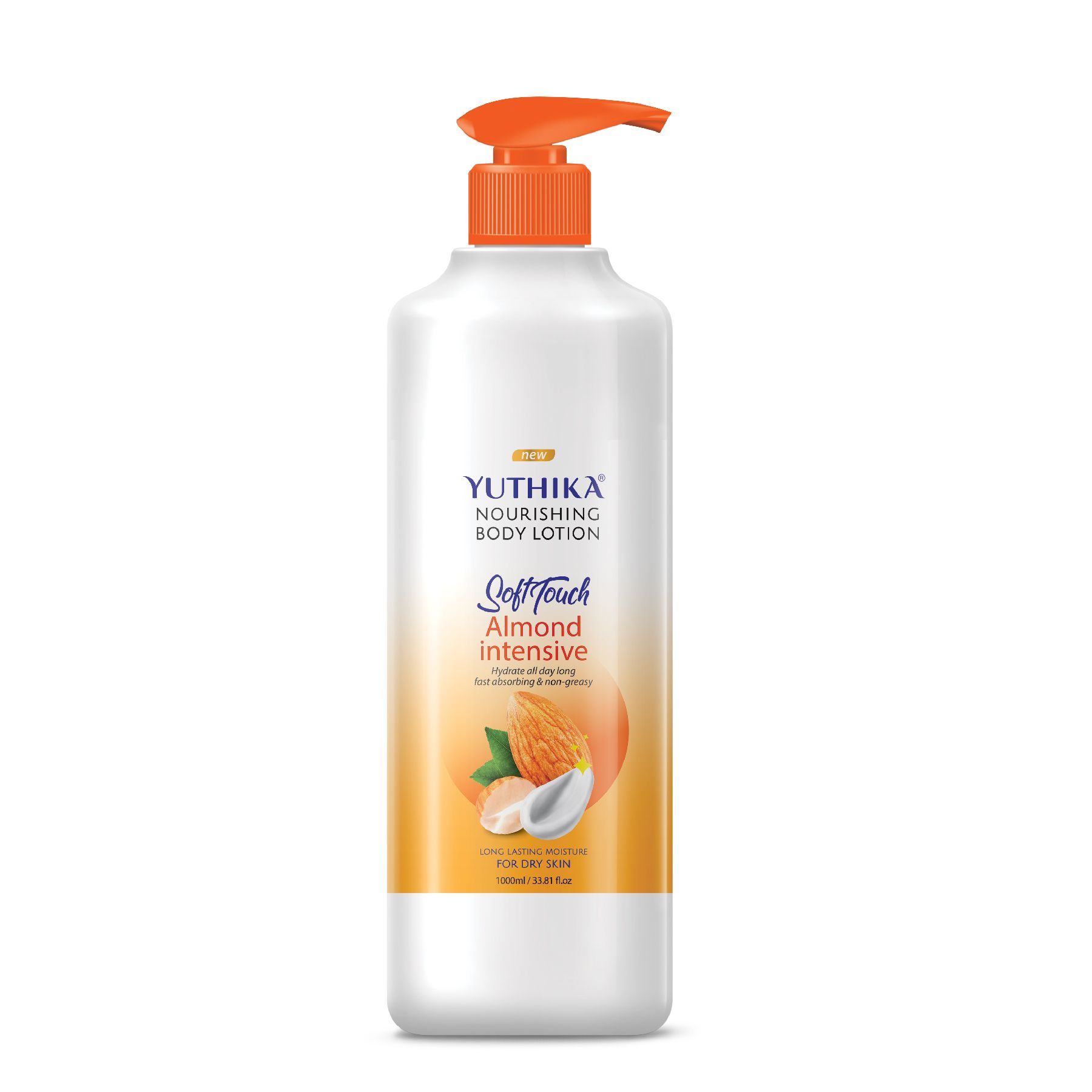 Yuthika Almond Body Lotion for Dry Skin 1000ml Long Lasting Nourishing Body Lotion, Non-Greasy Fast Absorbing Bodylotion