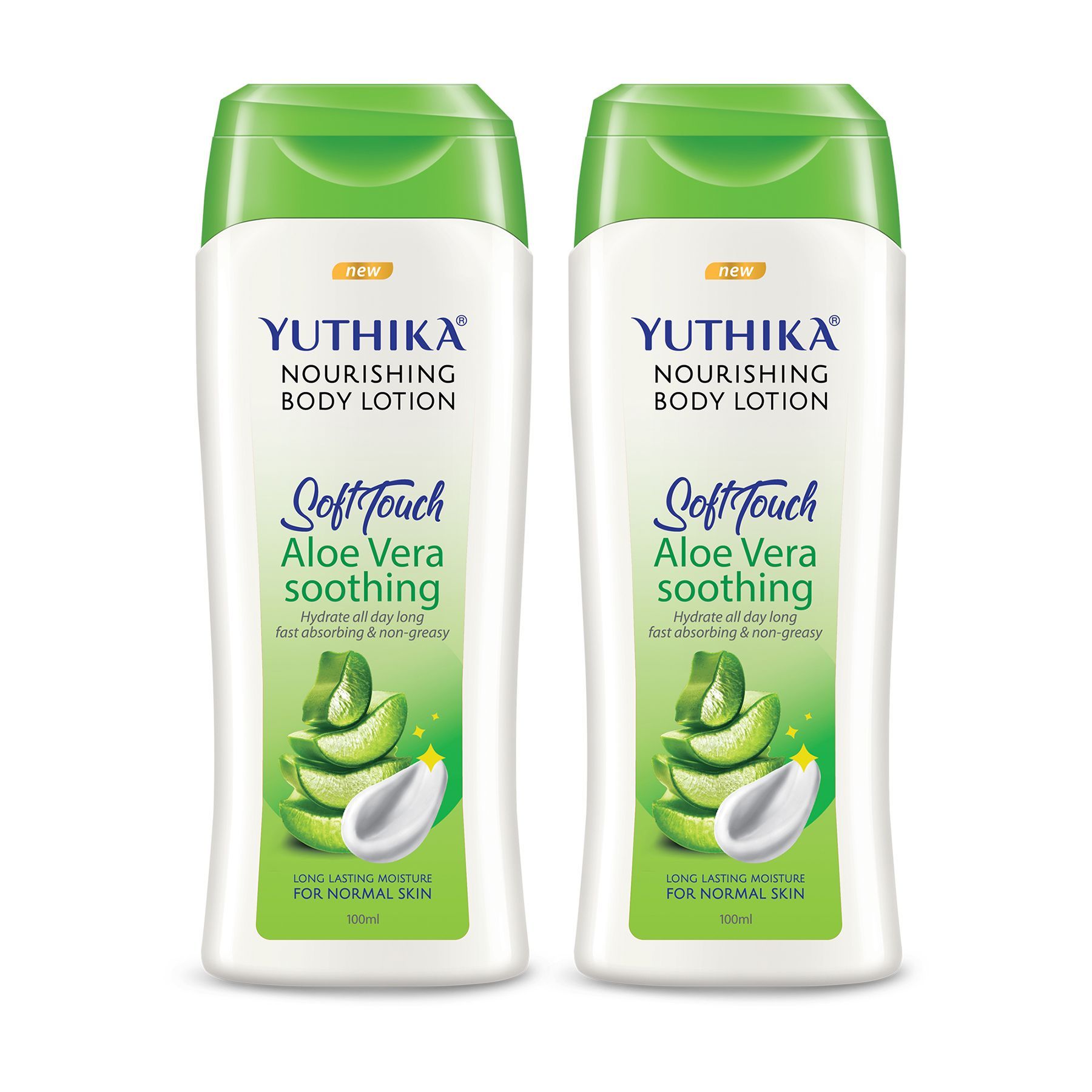 Yuthika Aloe Vera Body Lotion 100ml Pack of 2, Instant Hydration, Fast Absorbing & Long Lasting Nourishing Body Lotion