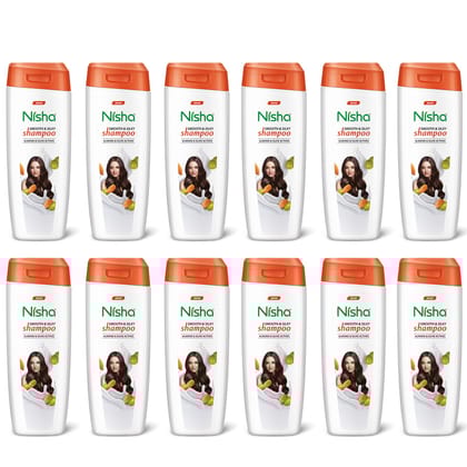 Nisha Smooth & Silky Shampoo for Women Men 75ml Pack of 12, Almond & Olive Actives Shampoo for Naturally Soft Silky Hair