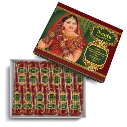 Neeta Mehendi Cones for Hand Desgning & Wedding, Bridal Mehandi Cone Reddish Brown Color 12 Pcs in 1 Box (25gm Each)