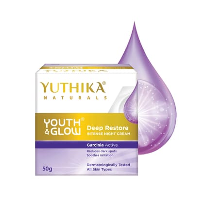 Yuthika Youth & Glow Deep Restore Intense Night Cream for All Skin Types 50g, Dermatologically Tested