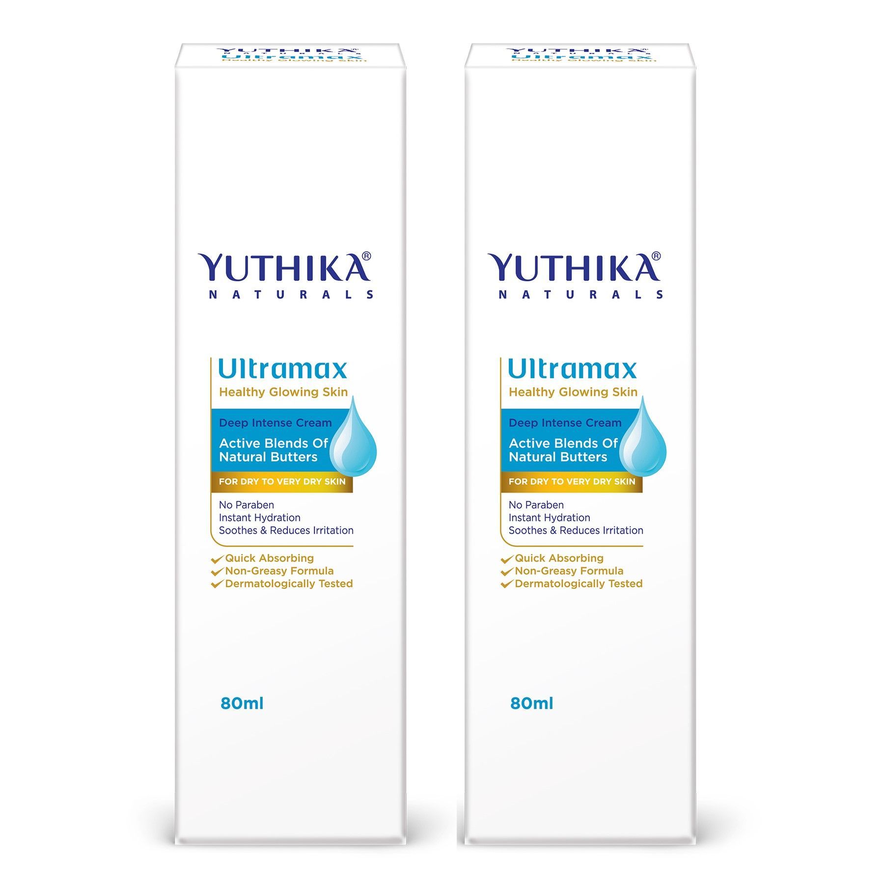 Yuthika Ultramax Deep Intense Moisturizing Cream for Dry to Very Dry Skin 80ml Pack of 2, Dermatologically Tested